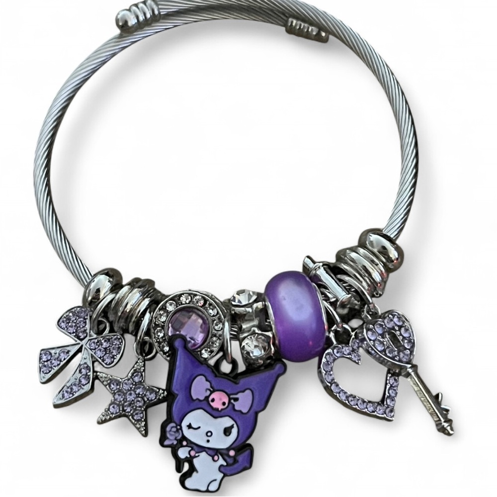 Silver Charm Bracelet with Purple Accents